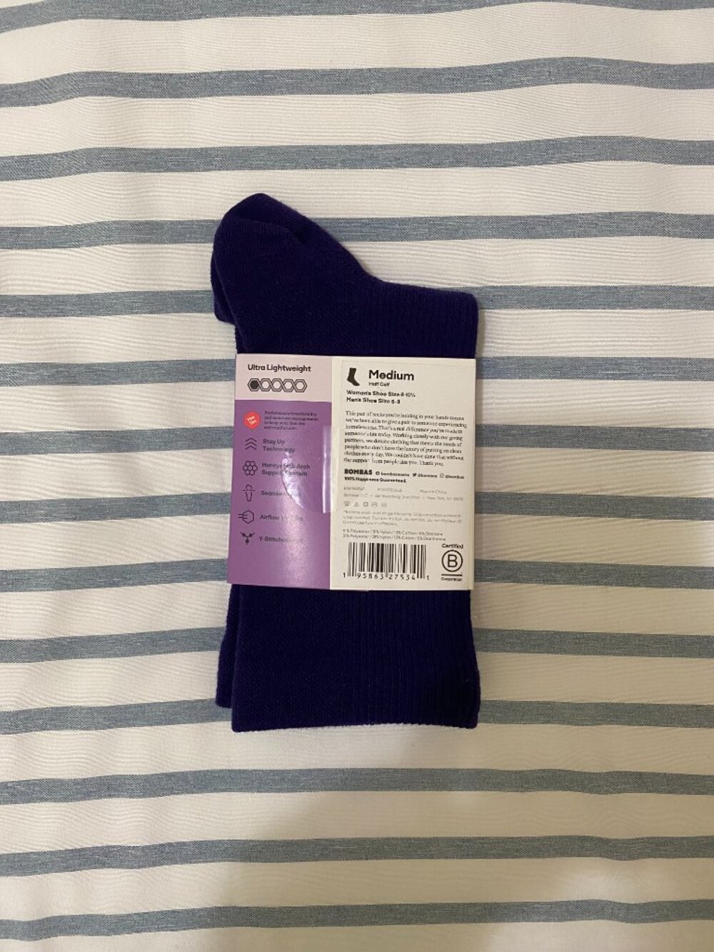 NWT Bombas UltraLite Sport Half Calf Socks in Concord Purple - Size M - Picture 4 of 5